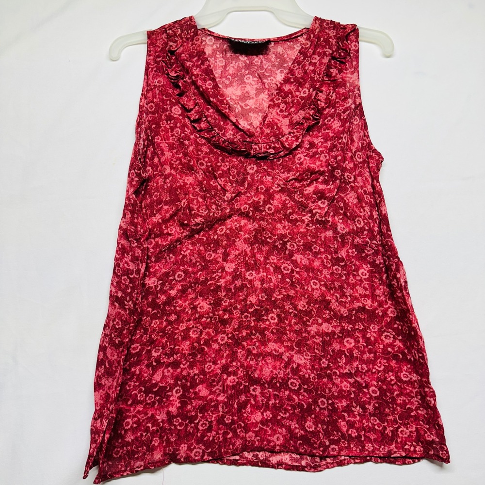 Carol Little Petites Sleeveless Wine Red Ruffled V-neck Blouse Vintage Womens‎ S